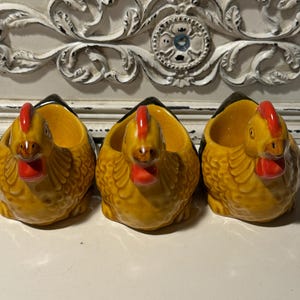 Rooster egg cups country farmhouse kitchen set of 3