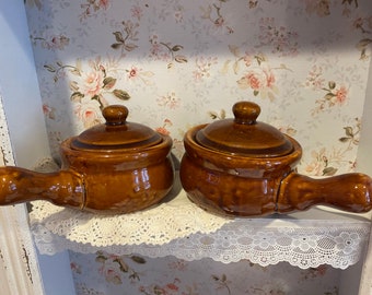 Brown Soup Bowl with Handle and Lid Cheese Crock Lidded Soup Crock Brown Pot Sold Separately Individual Soup Pot