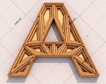 Letter A, Laser cutting Multilayered 3D Geometric design DXF SVG ai eps file templates for Wall Decor, Gift, Signage Board, Wedding Sign.