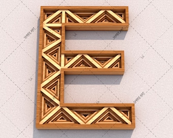 Letter E, Laser cutting Multilayered 3D Geometric design DXF SVG ai eps file templates for Wall Decor, Gift, Signage Board, Wedding Sign.