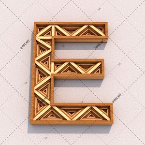 Letter E, Laser cutting Multilayered 3D Geometric design DXF SVG ai eps file templates for Wall Decor, Gift, Signage Board, Wedding Sign. image 1