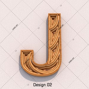 Letter J, Laser cutting Multilayered 3D Geometric design DXF SVG ai eps file templates for Wall Decor, Gift, Signage Board, Wedding Sign. image 1