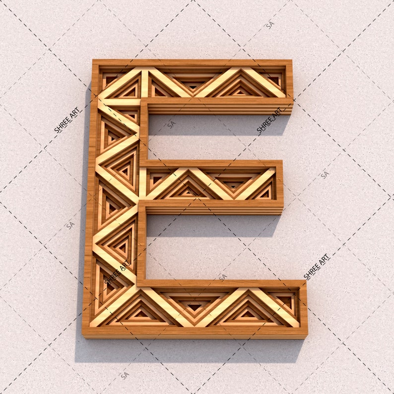 Letter E, Laser cutting Multilayered 3D Geometric design DXF SVG ai eps file templates for Wall Decor, Gift, Signage Board, Wedding Sign. image 1
