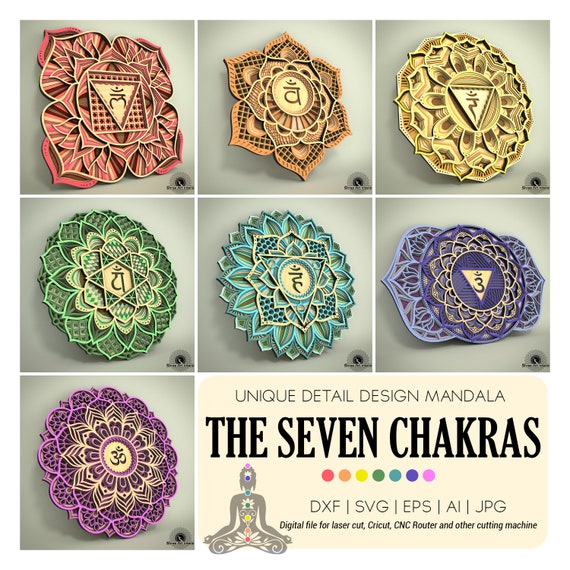 Seven Yoga Chakras Mandala Bundle: Multilayer SVG DXF for CNC, Cricut (Digital File)