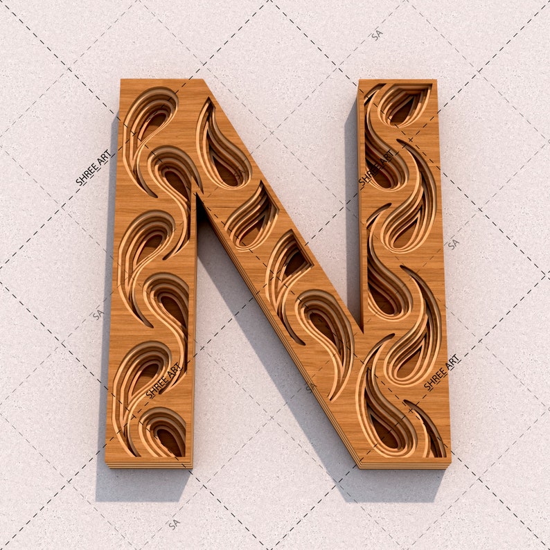 Letter N, Laser cutting Multilayered 3D Geometric design DXF SVG ai eps file templates for Wall Decor, Gift, Signage Board, Wedding Sign. image 1