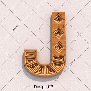 Letter J, Laser cutting Multilayered 3D Geometric design DXF SVG ai eps file templates for Wall Decor, Gift, Signage Board, Wedding Sign. image 4