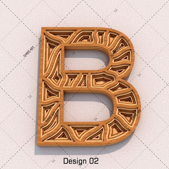 Laser cutting Multilayered 3D Geometric design DXF SVG ai eps file templates for Wall Decor Letter K Wedding Sign. Signage Board Gift