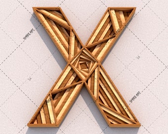 Letter X, Laser cutting Multilayered 3D Geometric design DXF SVG ai eps file templates for Wall Decor, Gift, Signage Board, Wedding Sign.