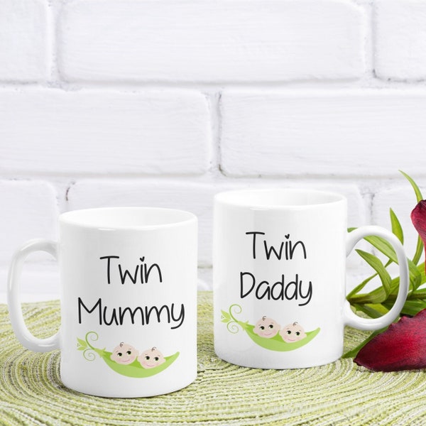 Twin Parents Mug Set Gift for New Mummy and Daddy, Boys or Girls, Identical & Fraternal