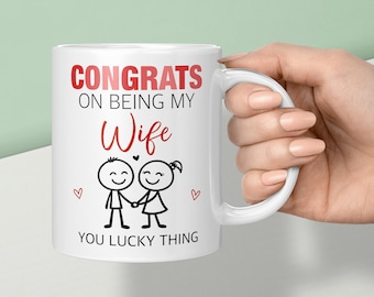 Taza y posavasos "Felicidades por ser mi esposa": Regalo ideal para cumpleaños, bodas, San Valentín o aniversarios.