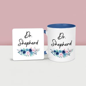 Dr Mug Personalised Gift PHD Doctor Custom Pretty Floral Blue mug & coaster
