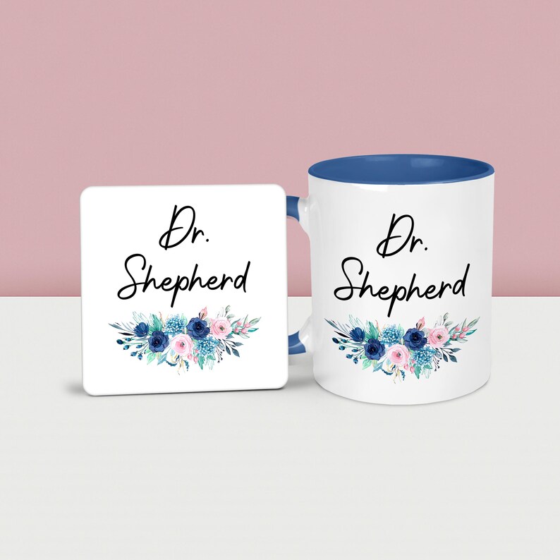 Dr Mug Personalised Gift PHD Doctor Custom Pretty Floral Blue mug & coaster