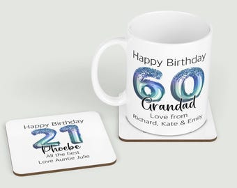 Personalised Birthday Mug with Custom Name, Age & Custom Message - Optional Coaster