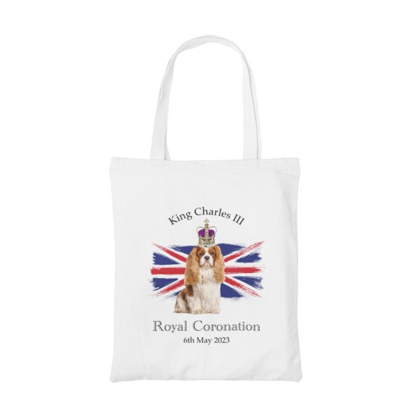 King Charles III Coronation Union Jack Cute Dog Tote Bag Blanc ou Naturel