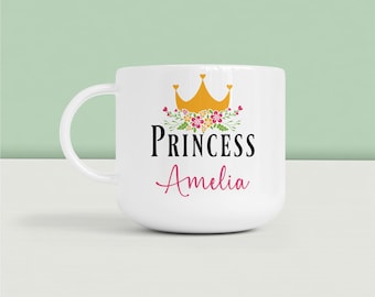 Juego de taza y posavasos irrompibles para niñas, corona de princesa floral con nombre personalizado, regalos para niñas.