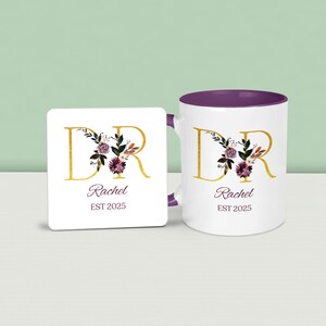 Personalised Dr Mug & Coaster: Est 2026 custom year, Gift for PHD Graduates or Doctor Purple mug & coaster