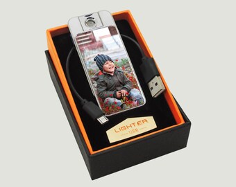Encendedor con foto personalizado, encendedor eléctrico recargable por USB, regalo personalizado con foto para él, regalo conmemorativo, regalo del Día del Padre, regalo de boda