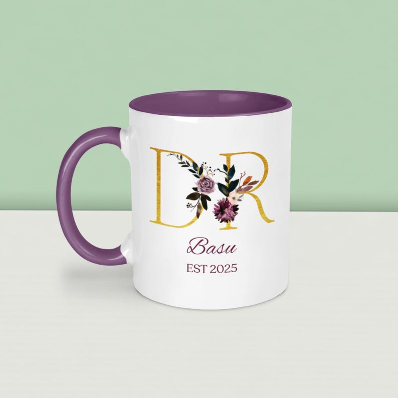 Personalised Dr Mug & Coaster: Est 2026 custom year, Gift for PHD Graduates or Doctor Purple mug only
