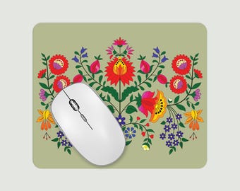 Floral Mouse Pad: Hand Printed Boho Desk Mat