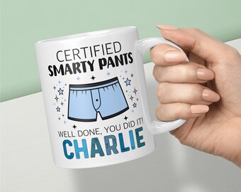 Taza y posavasos personalizados para graduación: ¡Un auténtico genio! Regalo divertido para graduados, estudiantes de instituto o universidad.