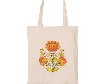 Pretty Tote Bag Vintage Flower Orange Retro White or Natural