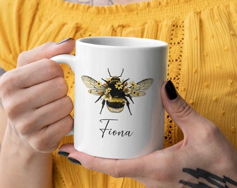 Personalised Bee mug, Bee Keeper, Pretty Custom Gift for Women Girls Bumble Bee