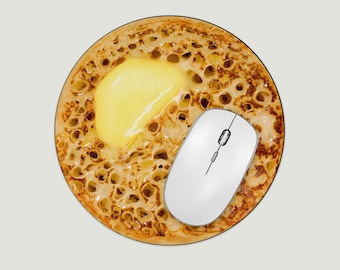 Buttery Crumpet Mouse Mat, Round Neoprene Desk Accessory, 20cm, 5mm Thick, UK Handmade