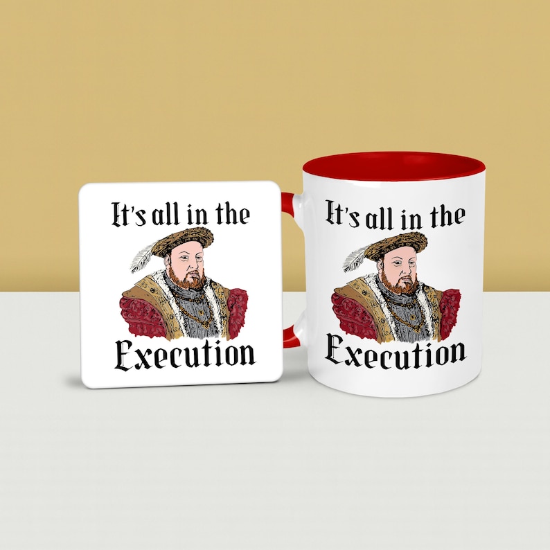 Funny Henry VIII Mug: Tudor History Gift with Optional Coaster Red mug & coaster