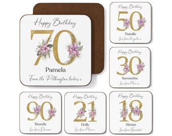 Personalised Coaster Birthday Gift 30th 40th 50th Custom Message
