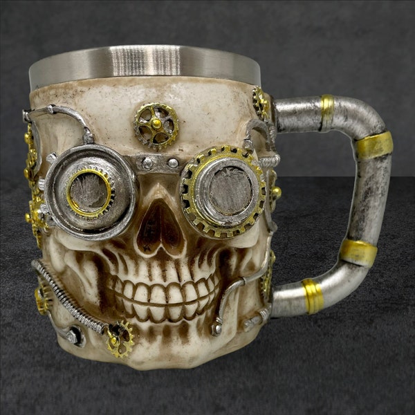 Mug tête de mort, tasse à café steampunk 14 oz/400 ml