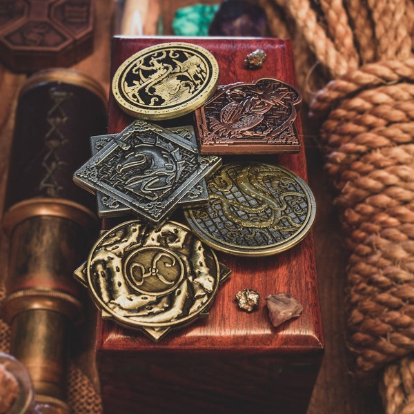 Ensemble de pièces mythiques Cthulhu | 5 jetons de jeu/pièces de collection en métal uniques