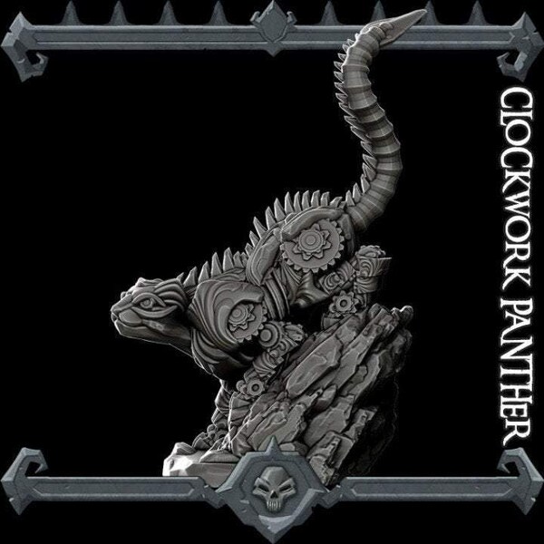 CLOCKWORK PANTHER - Miniatura / Molte opzioni di dimensione / Dungeon e draghi / Cthulhu / Pathfinder / War Gaming