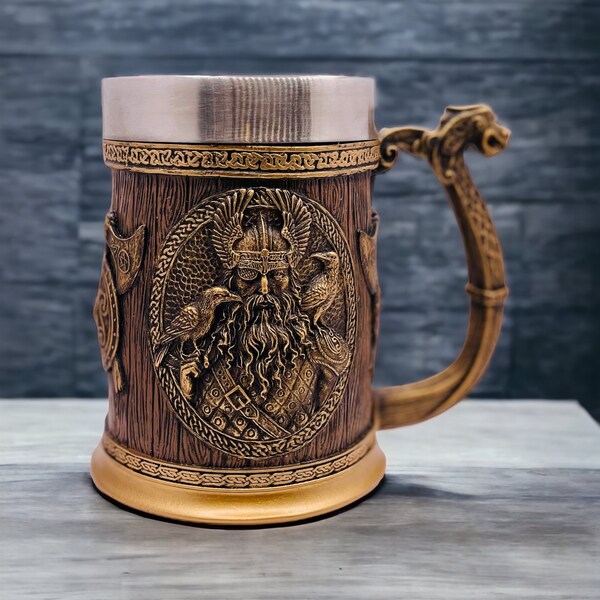 Viking Tankard Norse Odin Thor Mjolnir Drinking Mug Beer Stein 20oz / 600ml