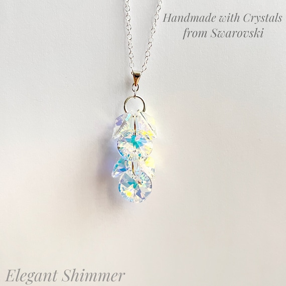 Cluster Crystal Sterling Silver Necklace With Swarovski 12mm AB Rivoli Crystals. Cluster Jewellery. AB Cluster Necklace. Aurora Borealis Etsy