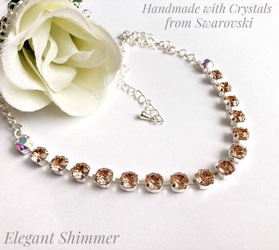 Handmade Silver Cup Chain Necklace with Swarovski Light Peach and AB Chaton  Rivière - Main Image