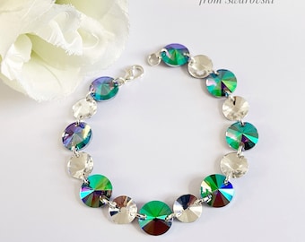 Multicoloured Crystal Bracelet with Swarovski 10 & 12mm Paradise Shine and Clear Rivoli Crystals. Paradise Shine. Bracelet. Multicoloured