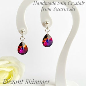 Sterling Silver Stud Drop Earrings with Swarovski 12mm Volcano Pear Crystals. Stud Earrings. Crystal Gift. Crystal Earrings. Unique Studs