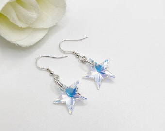 Crystals Star Sterling Silver Earrings with Swarovski 20mm AB Star Crystals. Sparkle. AB Earrings. AB Crystal. Night Sky. Crystal Gift