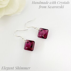 Sterling Silver Drop Earrings with Swarovski 16mm Amethyst Princess Cut Crystals. Sterling Silver Earrings. Princess Cut. Drop Earrings.