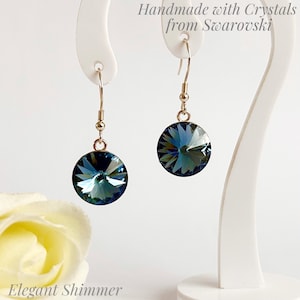 925 Sterling Silver Earrings with Swarovski 14mm Montana Rivoli Crystals. Birthday Gift Idea. Steel Blue Earrings. Gift for her