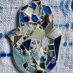 Wedding Glass Mosaic Hamsa 6x9&quot;