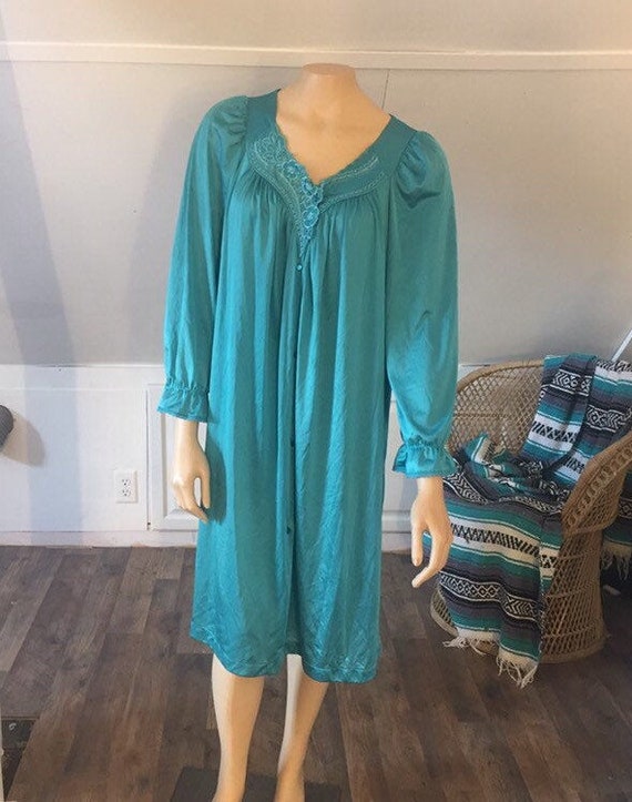 Vanity Fair Medium Housecoat Green, Vintage Robe,… - image 1