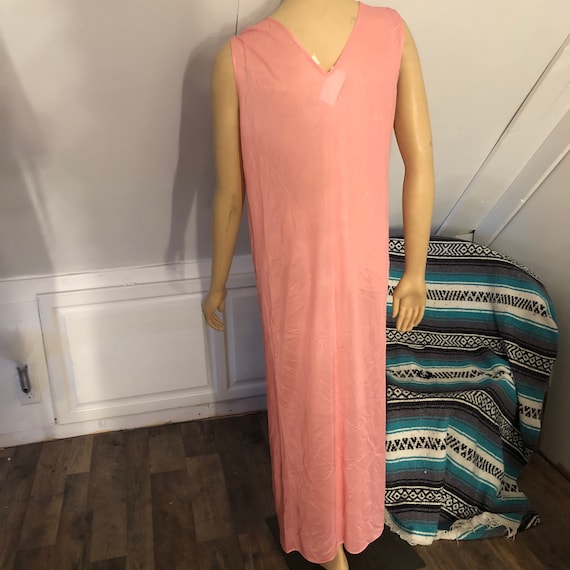 Long Pink Nylon Nightgown L Vintage Sheer Inset Vfront and Back Full Length  M/L