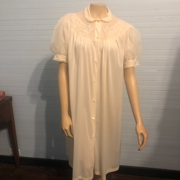 Vintage Adonna Size 36 Peignoir, Ivory, Housecoat, Robe, Off-White, Sheer,  Nylon