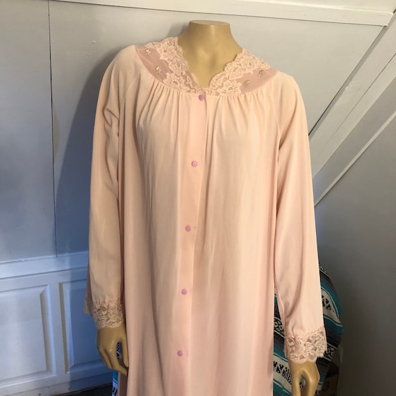 Vintage ShadowLine Housecoat, Medium, Pink, Nylon… - image 5