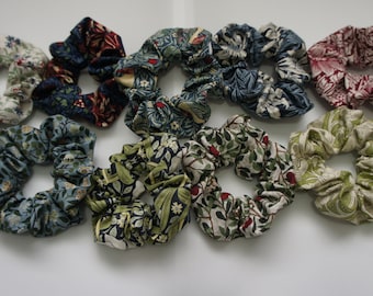 Set of 9 William Morris floral Print Cotton Scrunchie Hair Tie Hair Band Elasticated Hair Care Keeper Handmade In The UK
