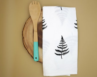 Original fern tea towel, hand printed by the artist on a cotton flour sack towel