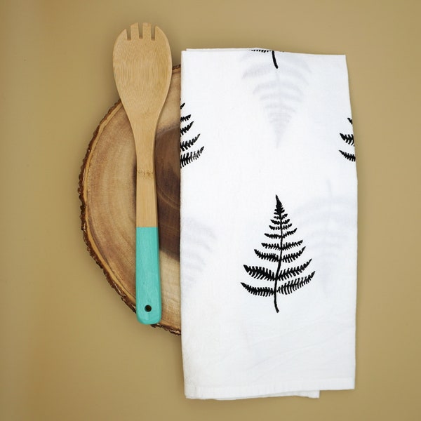 Original fern tea towel, hand printed by the artist on a cotton flour sack towel