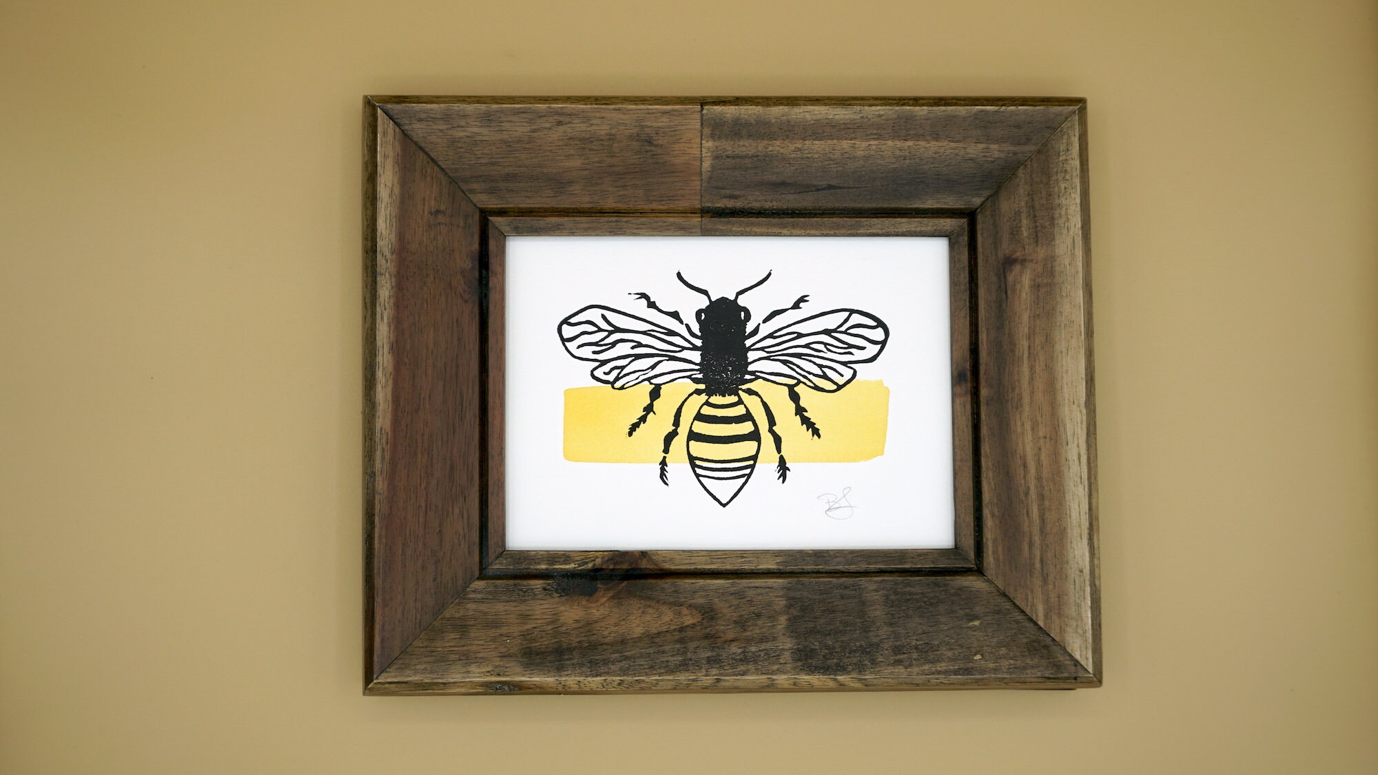 Original Bee Block Print With Watercolour Detail, Hand Printed by the ...