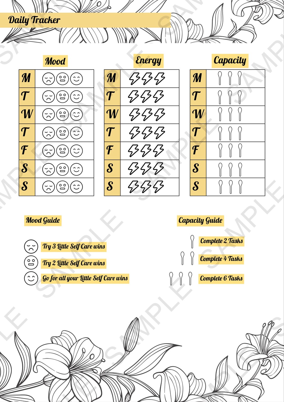Printable Self Care Tracker | Weekly Task Overview (PDF File) - Etsy